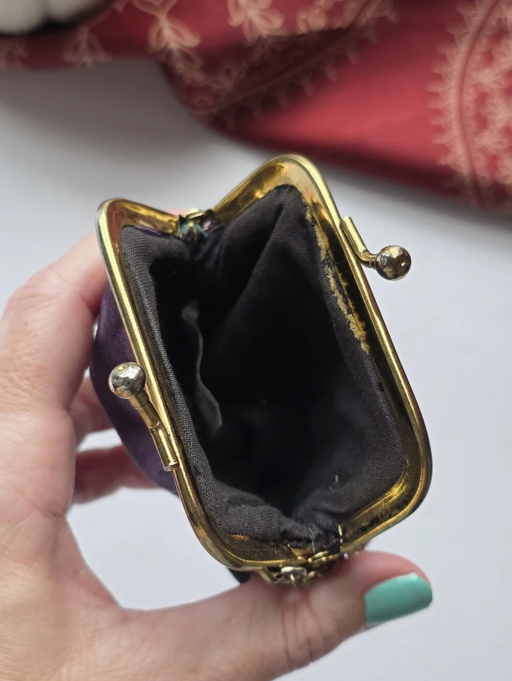 Vintage Leather Patchwork Coin Purse Kiss Lock